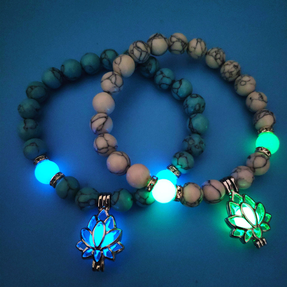 Energy Luminous Lotus Natural Stone Bracelet Yoga Healing Luminous Glow In The Dark Charm Beads Bracelet For Men Women Prayer Buddhism