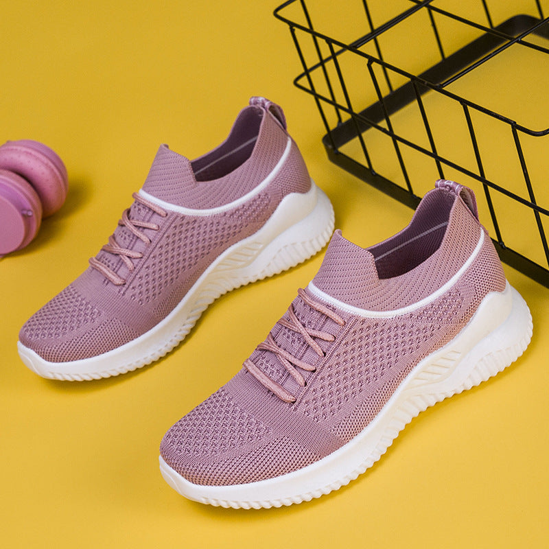 Spring And Summer Flying Woven Breathable Mesh Ladies Casual Sports Shoes Trend Mom Running Shoes