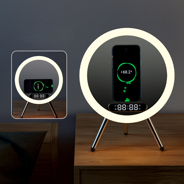 New Multi -function LED Mirror Alarm Clock Wireless Charger Digital Clock Time USB Table Clock