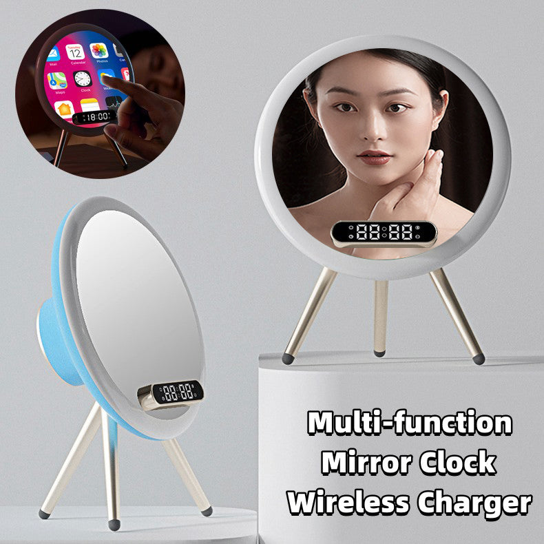 New Multi -function LED Mirror Alarm Clock Wireless Charger Digital Clock Time USB Table Clock