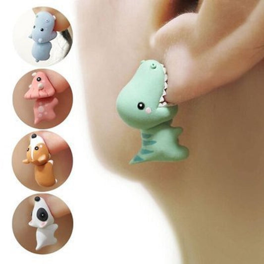 Cute Animal Bite Earring Dinosaur Stud Suitable For Women Cartoon Little Dog Whale Earring Teens Girl Funny Gift