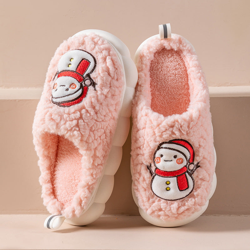 Cute Snowman Slippers Winter Indoor Household Warm Plush Thick-Soled Anti-slip Couple Home Slipper Soft Floor Bedroom House Shoes