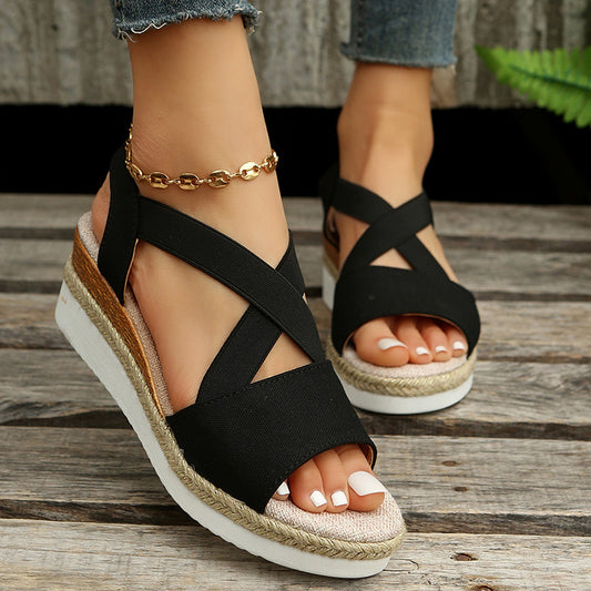 Wedge Sandals For Women Cross-strap Platform Gladiator Hemp Heel Shoes Summer