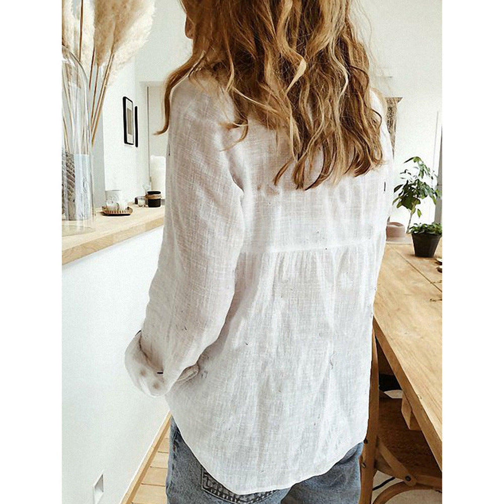 Loose Button Lapel Cardigan Top Long Sleeve Shirt Womens Blouses