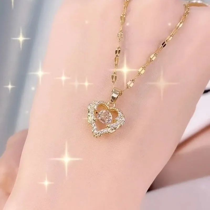 Valentines Day Gift Perfume Bottle Pendant Titanium Steel Necklace Korean Trend Zircon Luxury Female Necklace Charm Jewelry Gift Fashion Jewelry Woman