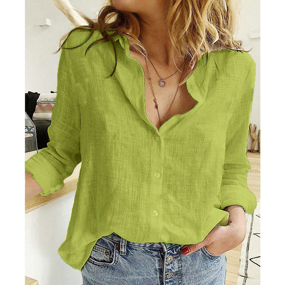 Loose Button Lapel Cardigan Top Long Sleeve Shirt Womens Blouses