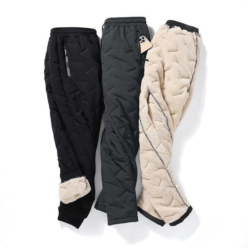 Men's Trousers Winter Velvet Thickening Loose Fleece Pants With Zip Pocket Large Size Windproof Warm Jogging Pants