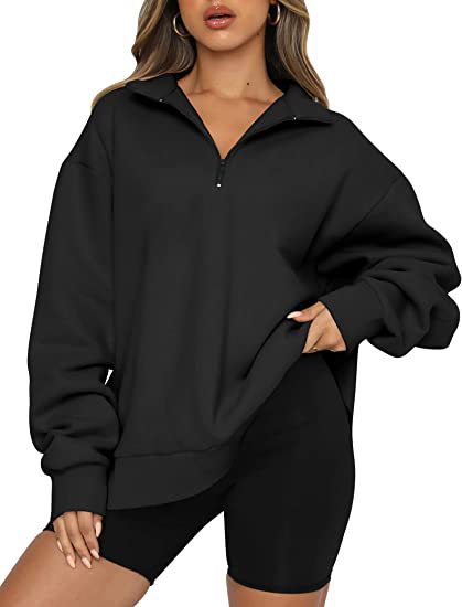 Women Sweatshirts Zip Turndown Collar Loose Casual Tops Clothes