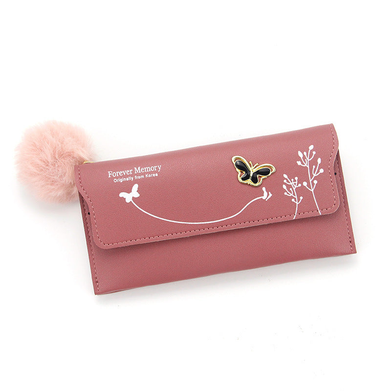 Fashion Ladies Long Hair Ball Bow Purse