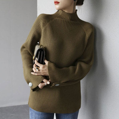 Half Turtleneck Sweater Women Lazy Chic Simple