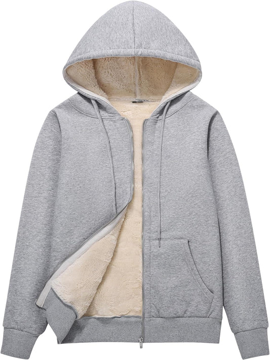 "Cozy up in Style: Women'S Full Zip Sherpa-Lined Hoodie - the Perfect Winter Jacket with Pockets"