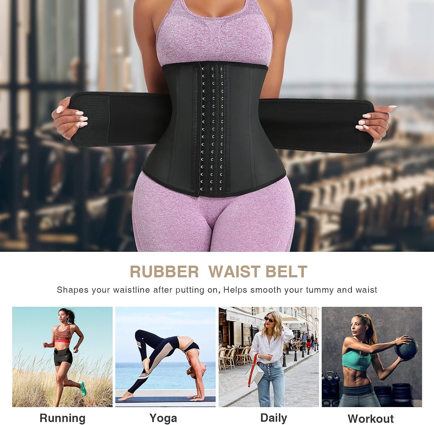 "Ultimate Long Torso Waist Trainer for Curvy Women - Achieve Your Hourglass Figure with Adjustable Belts and Premium Latex/Neoprene Corset Cincher Featuring Zipper/Hooks"