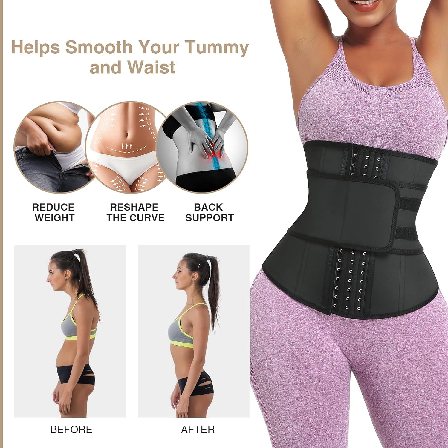 "Ultimate Long Torso Waist Trainer for Curvy Women - Achieve Your Hourglass Figure with Adjustable Belts and Premium Latex/Neoprene Corset Cincher Featuring Zipper/Hooks"