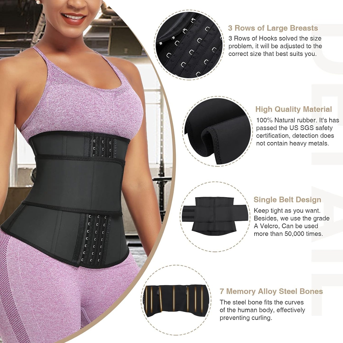 "Ultimate Long Torso Waist Trainer for Curvy Women - Achieve Your Hourglass Figure with Adjustable Belts and Premium Latex/Neoprene Corset Cincher Featuring Zipper/Hooks"